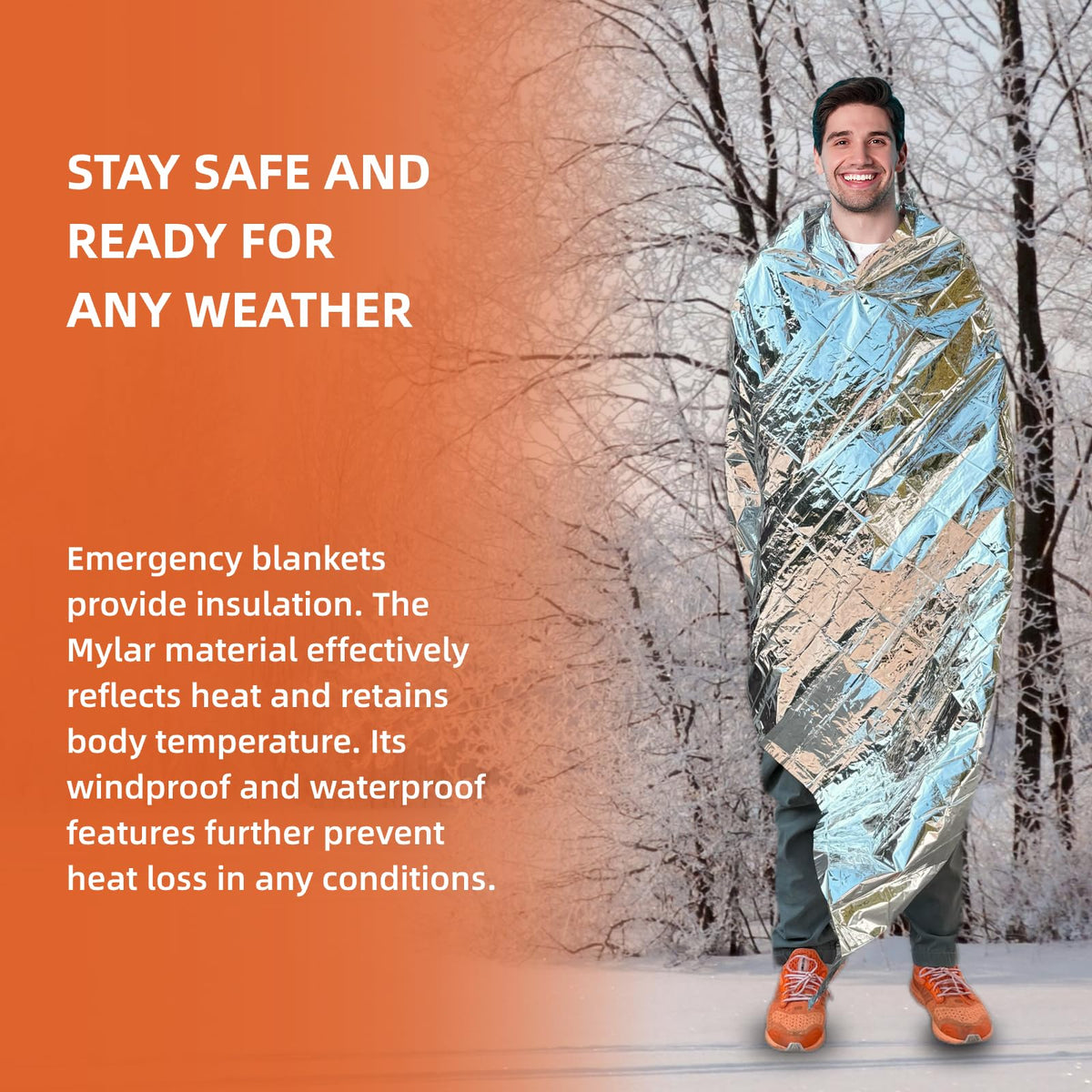 Emergency Mylar Blankets, Survival Space Blanket, 6 Pack