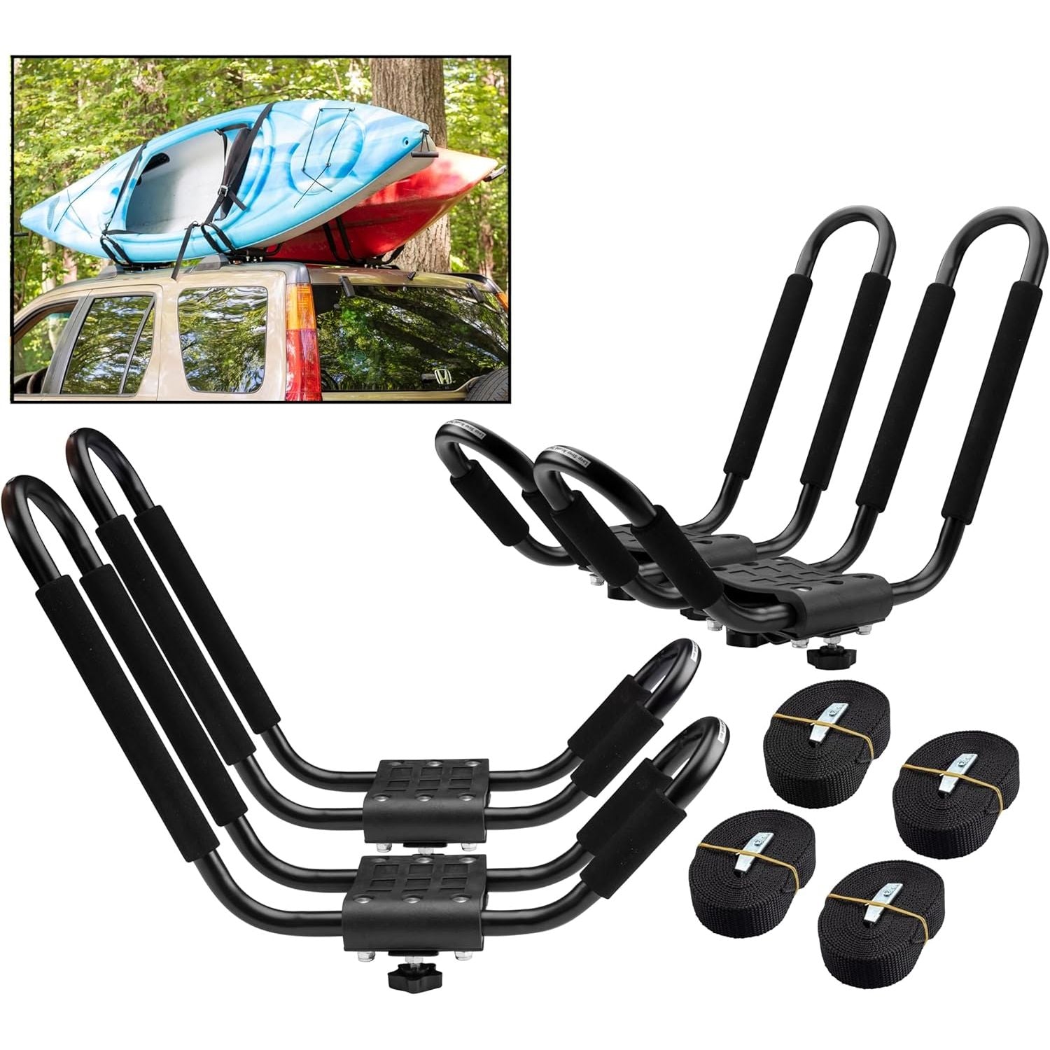 Buy now SCS Direct Kayak Roof Rack Sets - Two Kayak Racks for Cars and SUVs - Universal Fit Carriers Mount on Crossbars for Easy Travel with Kayaks Canoes and Surfboards by PaddleSports+ at indiglob india