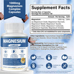 1000mg Magnesium Complex 8 in 1 for Women & Men Vegan Magnesium Supplement | With Glycinate, Citrate, Malate, Taurate & More Magnesium Forms, Vegan Formula for Sleep, Fatigue & Heart Health 120 Capsules