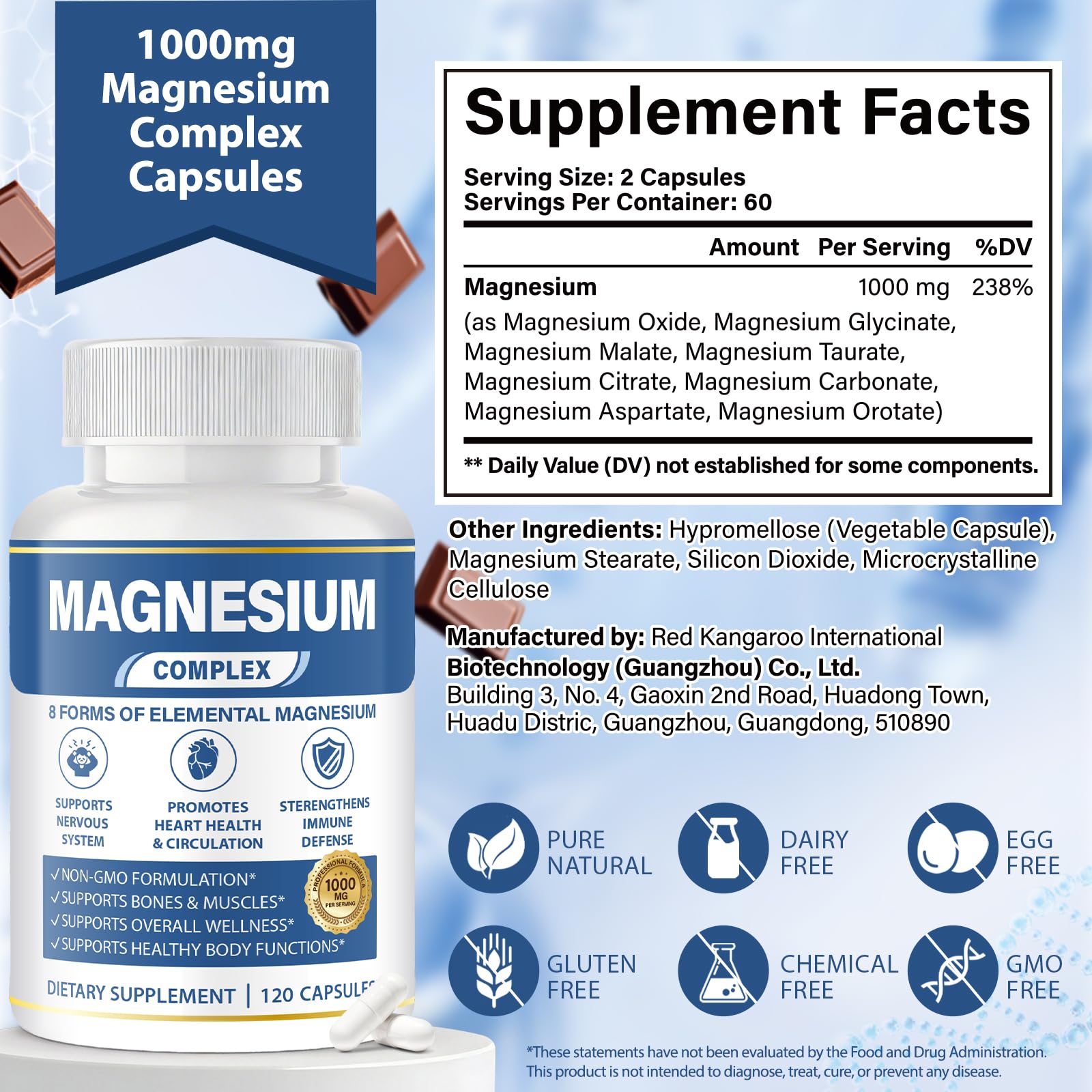1000mg Magnesium Complex 8 in 1 for Women & Men Vegan Magnesium Supplement | With Glycinate, Citrate, Malate, Taurate & More Magnesium Forms, Vegan Formula for Sleep, Fatigue & Heart Health 120 Capsules