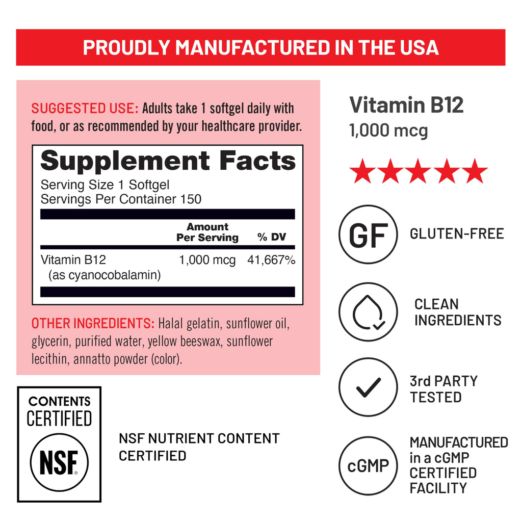 NatureWise Vitamin B12 1000 mcg - Dietary Supplement for Supporting Energy Metabolism, Mental Clarity, Nervous System Health - Easy-to-Swallow, Soy & Gluten-Free, Non-GMO - 150 Count[150-Day Supply]