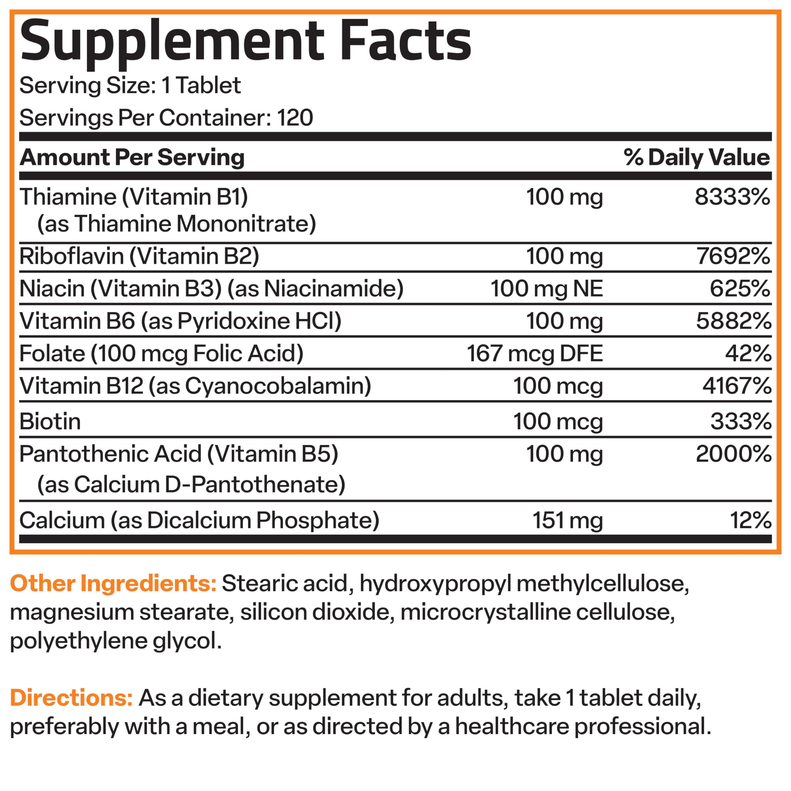 Bronson Super B100 Vitamin B Complex Sustained Release, 120 Tablets | B1, B2, B3, B6, Folic Acid, B12, Biotin & Pantothenic Acid, Energy & Nerve Support, Non-GMO, Gluten-Free & Soy-Free