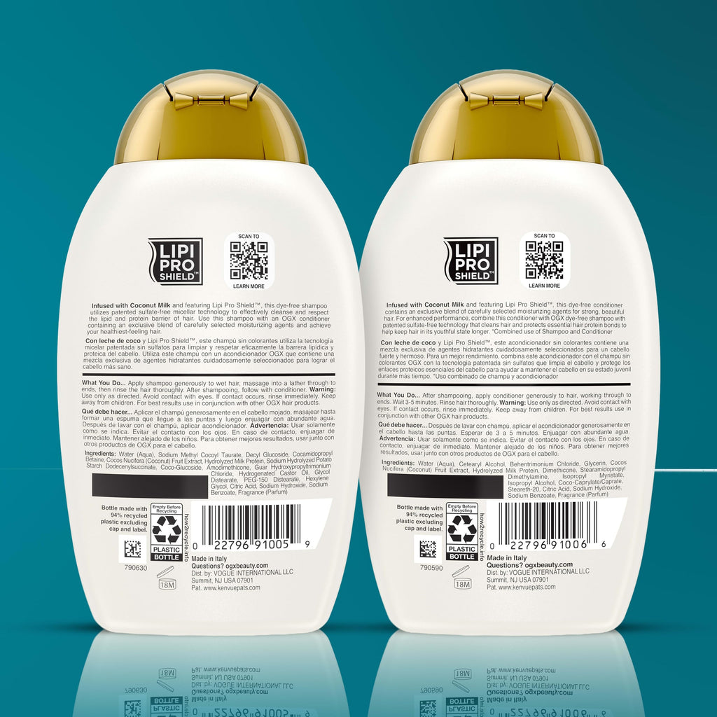 OGX Nourishing + Coconut Milk Shampoo & Conditioner Set, 2 x 13 fl. oz | Hydrates & Softens Hair, Lipi Pro Shield Technology, Creamy Coconut Milk, White Peach & Shea Butter Scent