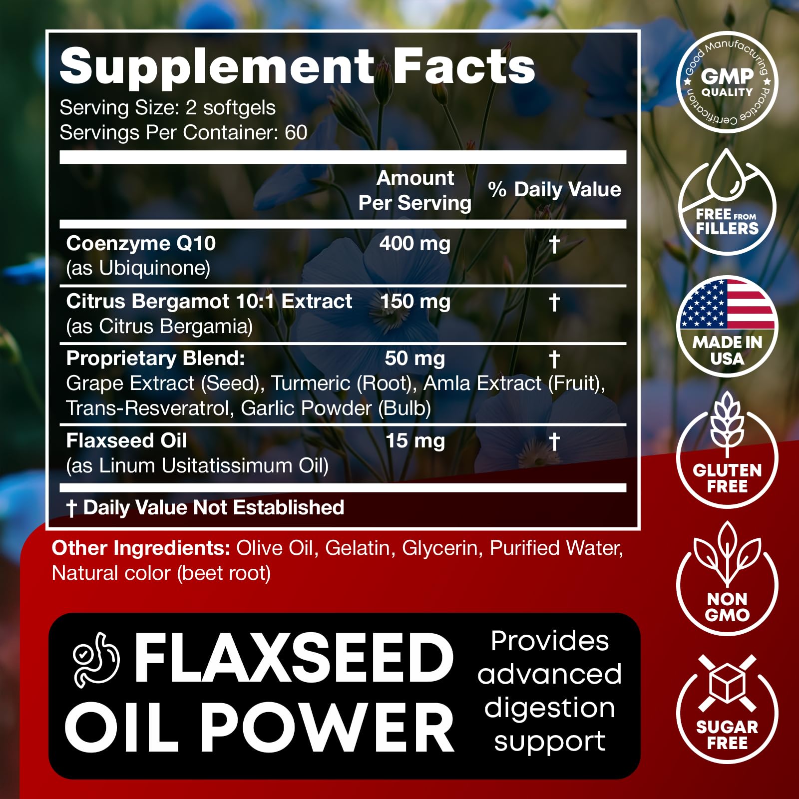 CoQ10 400mg Softgels - High Absorption Co Q10, 400mg Softgels for Heart Health & Energy Production - Enhanced Co Q 10 Supplement with Antioxidants and Flaxseed Oil - CoQ10 400 mg per Serving