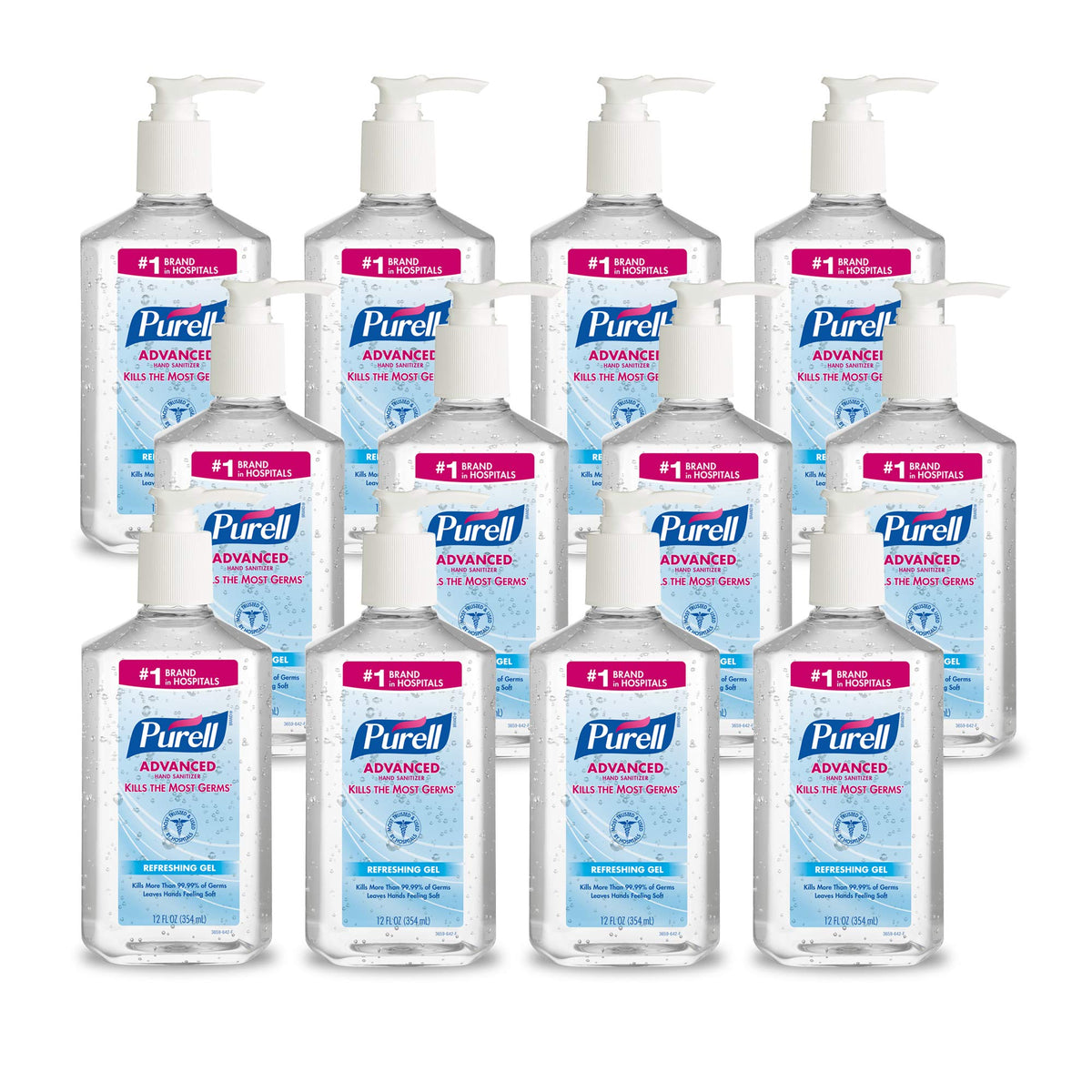 Purell Hand Sanitizer Refreshing Gel Pump Bottle, 12ct x 12 fl oz - 3659-12