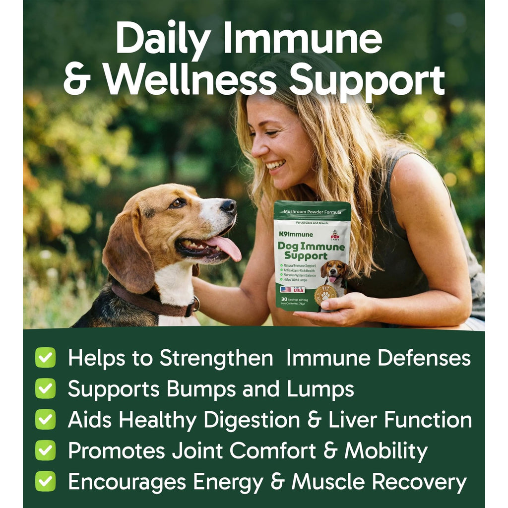 K9 Immune, All-Natural Mushroom Powder for Dogs for Immunity, Digestion, Joints, & Energy, Antioxidant-Rich & USA-Made, Dog Immune Support with Turkey Tail Mushroom for Dogs, 30 Servings