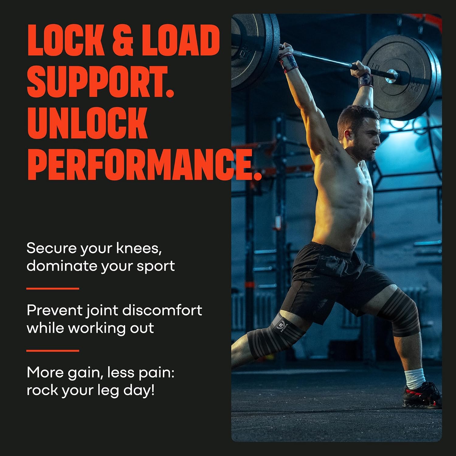 Buy now Mava Sports Knee Wraps (Pair) for Men & Women | Ideal for Cross Training, WODs, Gym Workouts, Weightlifting, Fitness & Powerlifting | Knee Straps for Squats | 72" Compression & Elastic Support at indiglob india
