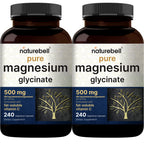 NatureBell Pure Magnesium Glycinate 500mg Per Serving, 240 Veggie Capsules | 100% Chelated & Purified Magnesium Supplement for Women & Men. 3rd Party Tested, Vegan Friendly, Non-GMO, Filler Free.