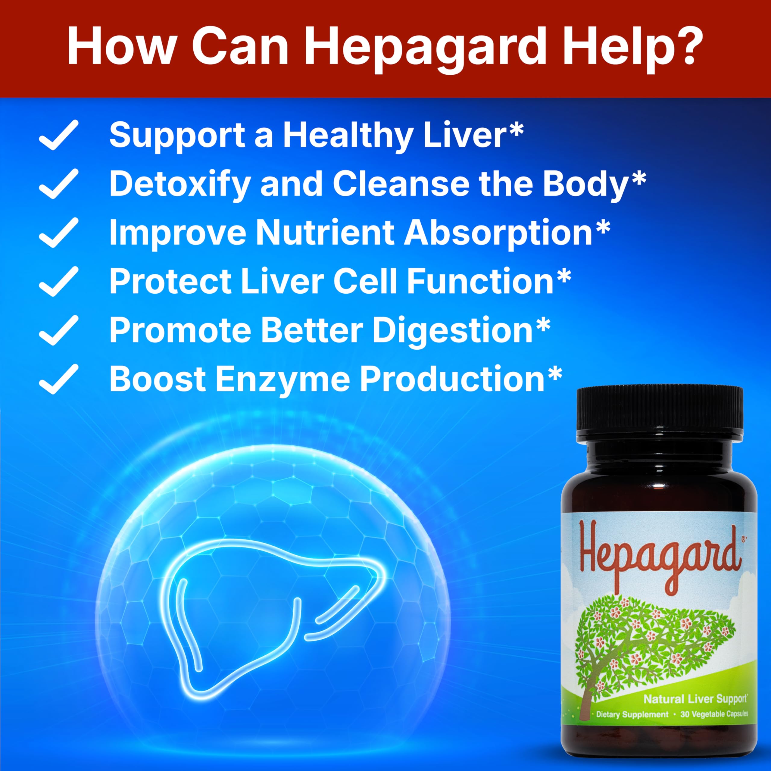 Hepagard Natural Liver Support Supplement with NAC, Vegan, Gluten-Free | Promotes Healthy Liver Function, Detox, and Cleanse with Milk Thistle for Less Bloating and Better Digestion, 30-Day Supply