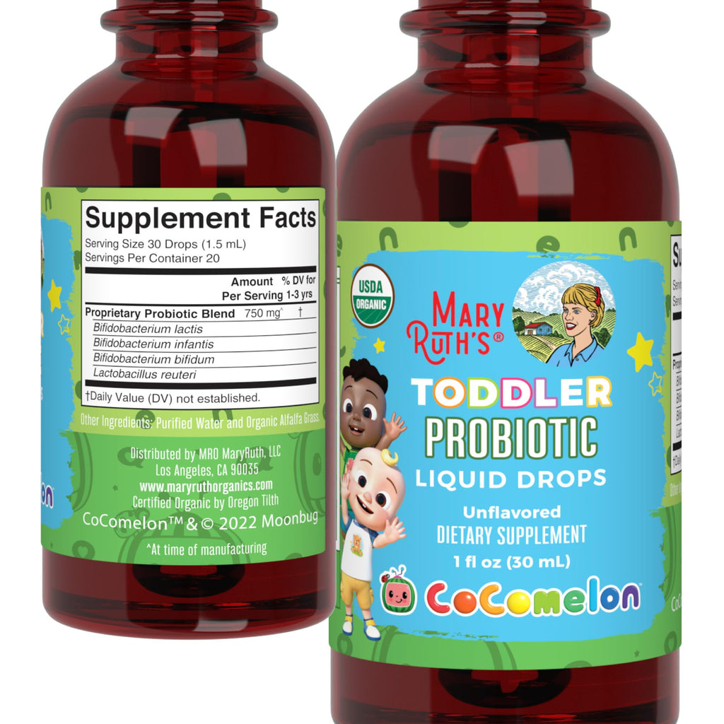 MaryRuth's Organic Toddler Probiotic Liquid Drops, Sugar Free, Ages 1-3 | 5 Probiotic Strains, 150 Million CFU Per Serving, USDA Organic, Sugar Free, Vegan