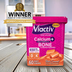 Viactiv Calcium + Vitamin D Supplement Soft Chews, 60 Count, Caramel | for Women & Men, Chewable Calcium for Bone Health Support, 650 mg per Serving, Vitamin D & K for High Absorption