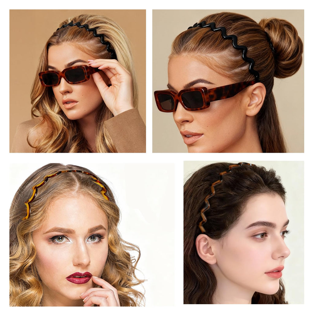 2026 Zigzag Headbands for Women, 2-Pack U-Shaped Hair Comb Headbands, Non-Slip Slick-Back Hair Accessories, Black & Tortoise Recycled Plastic, Teeth Hairband for Everyday Styling & Workout