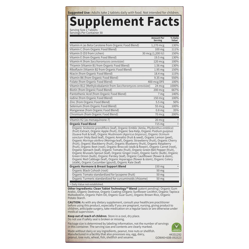 Garden of Life Organics Vitamins for Women 40+ - 60 Tablets, Womens Multi 40+, Vegan Vitamins for Women Over 40, Hormone & Breast Health Support Blend, Whole Food Womens Multivitamin
