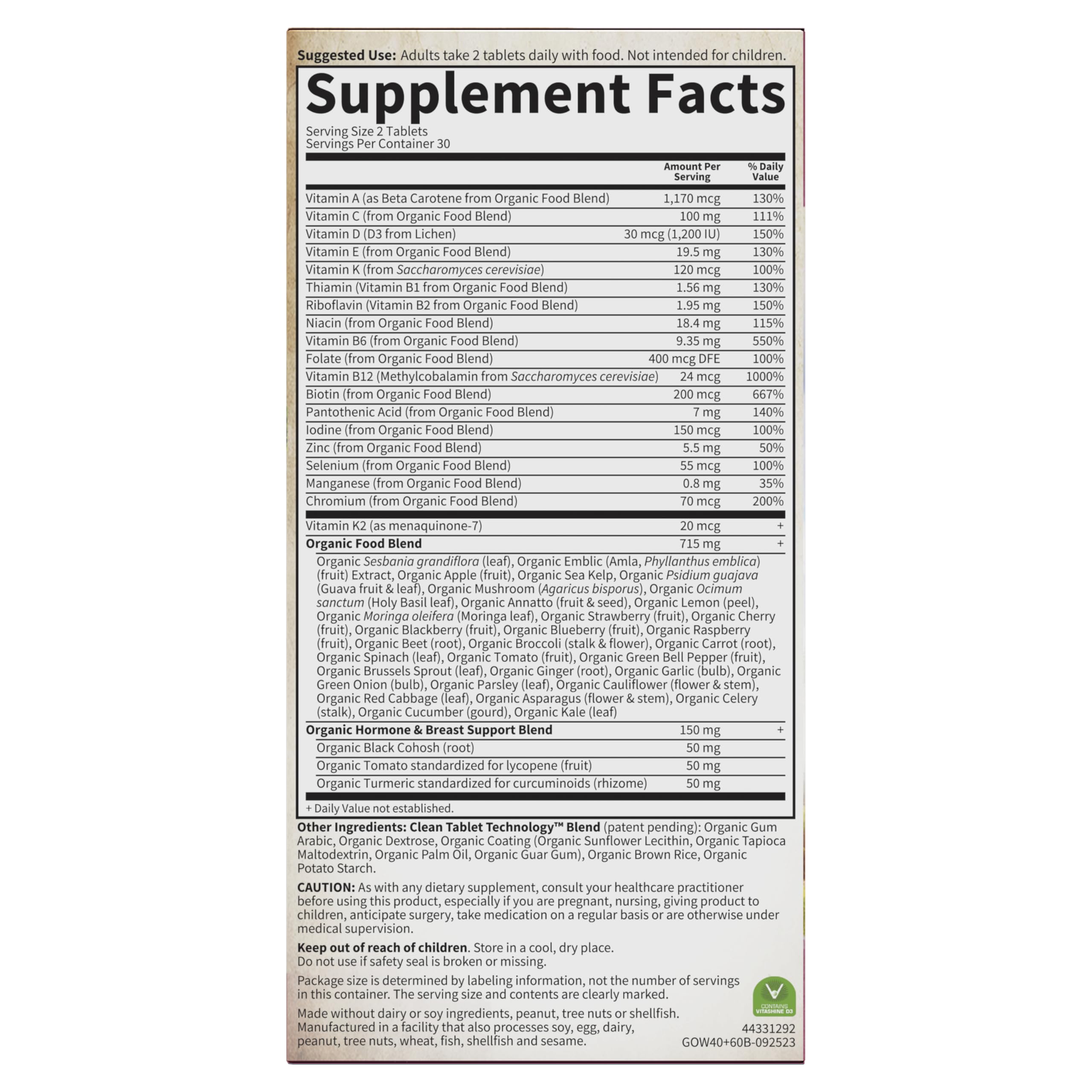 Garden of Life Organics Vitamins for Women 40+ - 60 Tablets, Womens Multi 40+, Vegan Vitamins for Women Over 40, Hormone & Breast Health Support Blend, Whole Food Womens Multivitamin