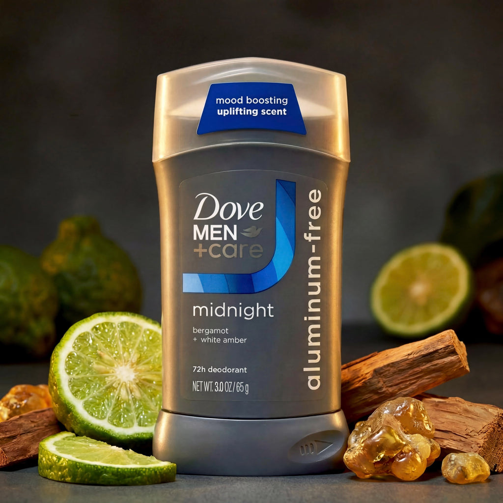DOVE MEN + CARE Aluminum‑Free Deodorant Stick for Men, Bergamot & White Amber Mood Boosting Scent, 72h Odor Protection, 3 oz