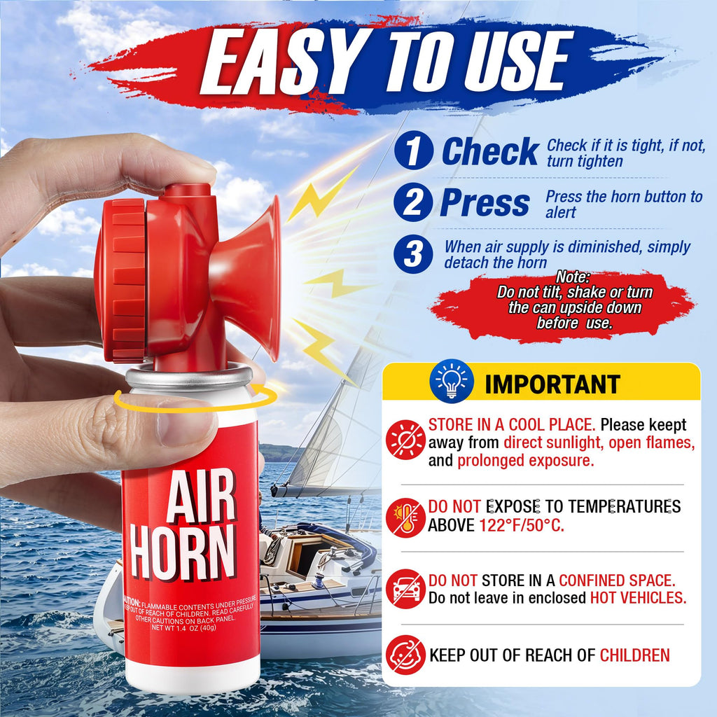 2 Pack 1.4 oz 122dB Air Horns for Safety, Heard 1/2 Mile