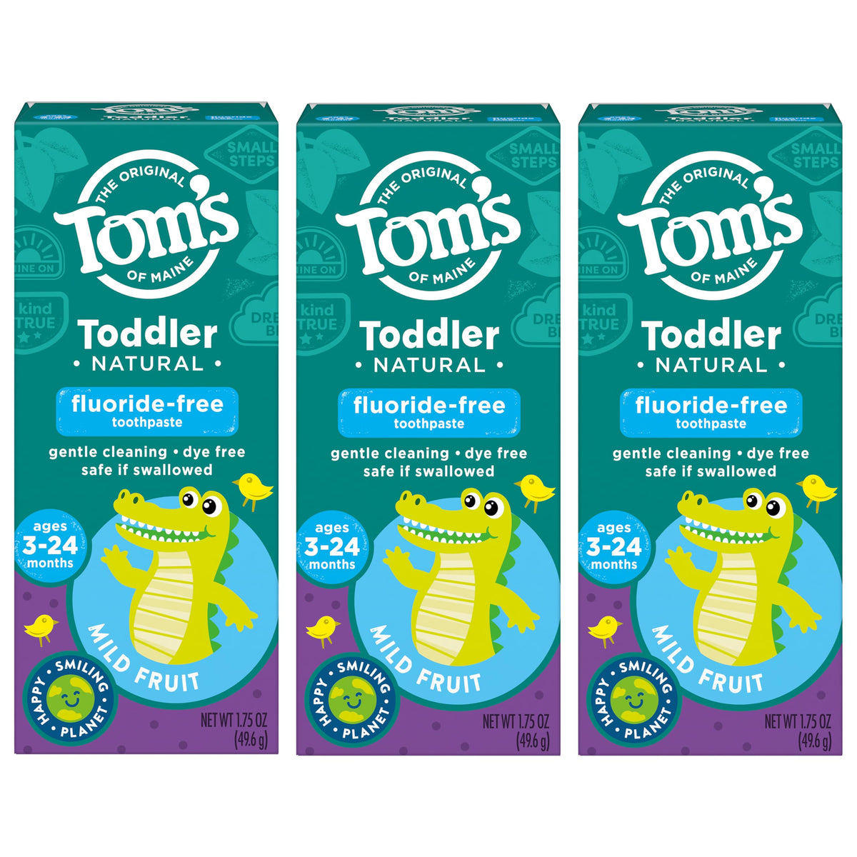 Tom's of Maine Toddler Fluoride Free Toothpaste, Mild Fruit, 3 Pack, 1.75oz