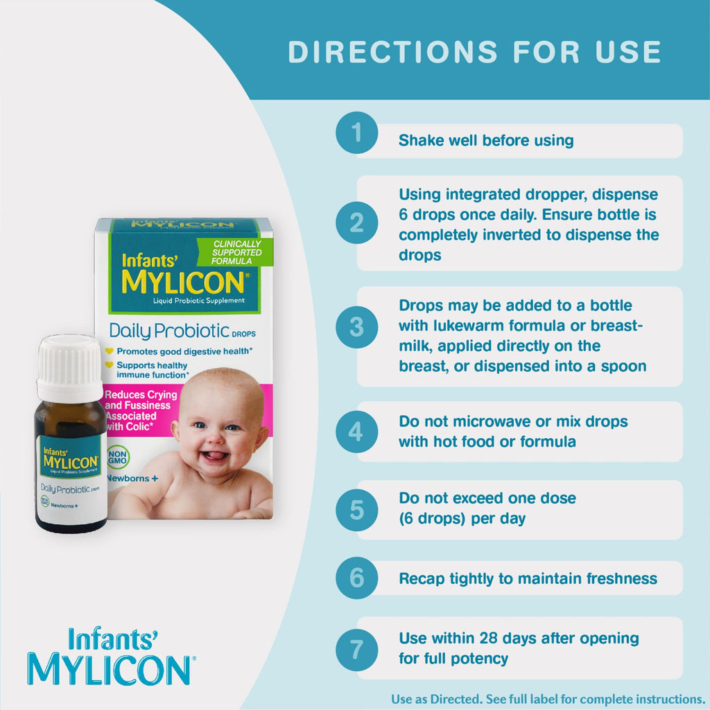 Infants' Mylicon Daily Probiotic Drops, for Colic and Fussiness, 8mL, 21 Daily Doses | Daily probiotic drops help relieve crying & fussiness from colic - Support digestive and immune health - 21 daily doses