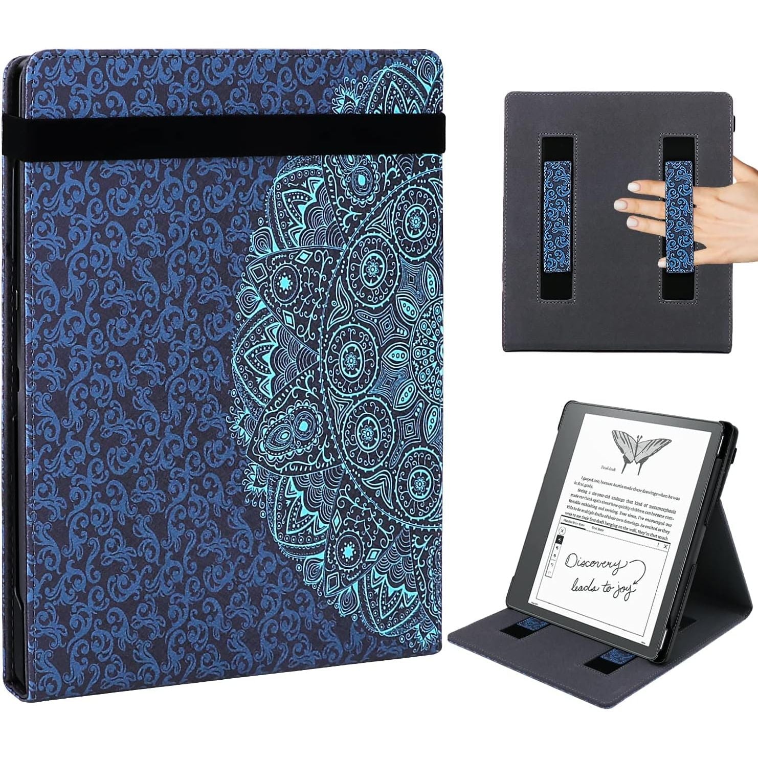 Buy now WALNEW Flip Case for 10.2-inch Kindle Scribe 2024/2022 Released, Two Hand Straps and Vertical Multi-Viewing Stand Cover with Auto Wake/Sleep for 10.2” Amazon Kindle Scribe E-Reader(Gray) Blue Flowers at indiglob india