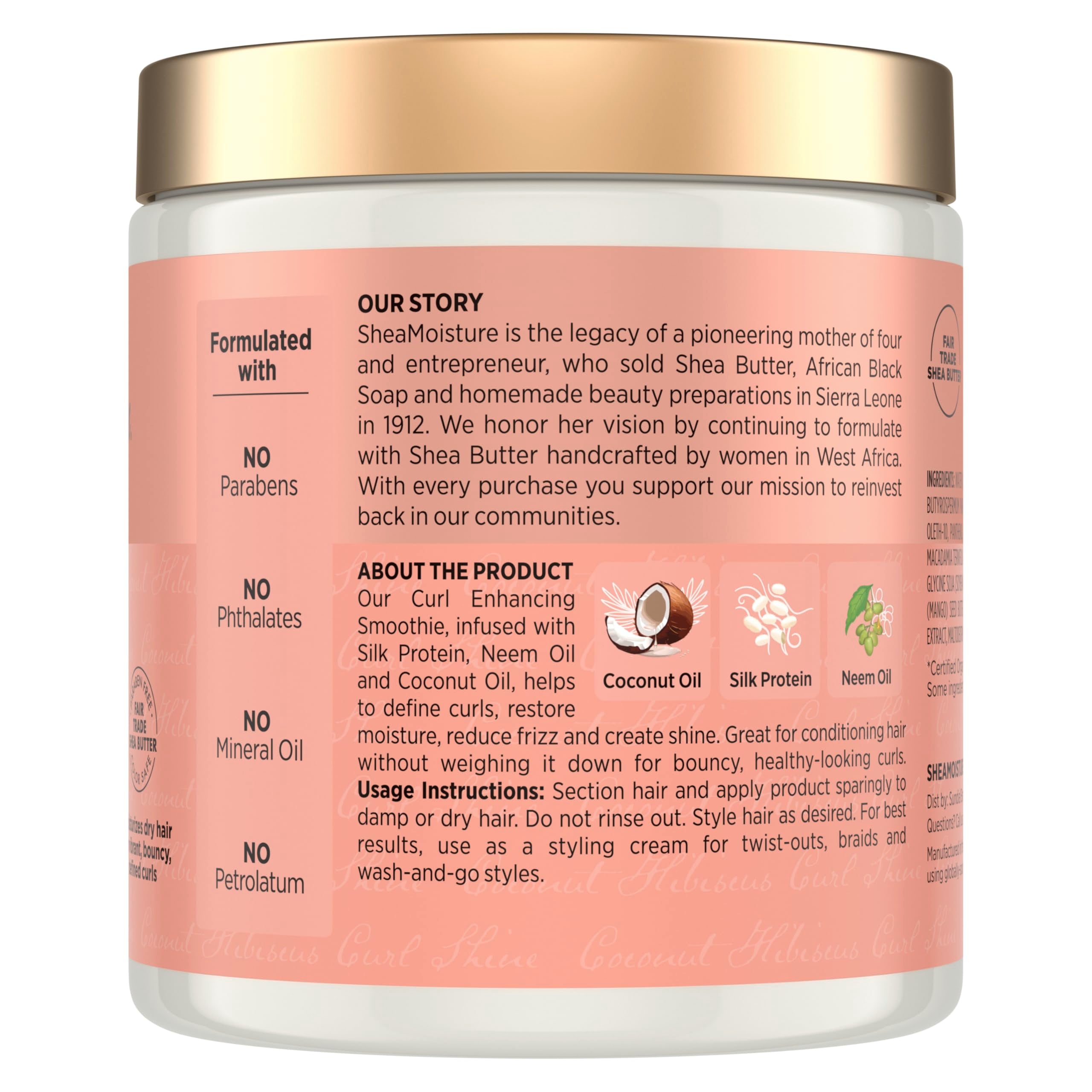Shea Moisture Curl Enhancing Smoothie Hair Cream for Thick, Curly Hair Coconut and Hibiscus Sulfate Free and Paraben Free Curl Cream 20 oz | For curly hair - moisturizes, defines curls, and reduces frizz with Coconut Oil, Neem Oil and Silk Protein.