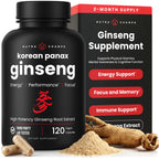 NutraChamps Korean Red Panax Ginseng Capsules with Ginkgo Biloba Extra Strength 20% Ginsenosides for Energy, Focus, Vitality & Immune Support Ginseng Root Extract Supplement for Men (90, Premium Gold)