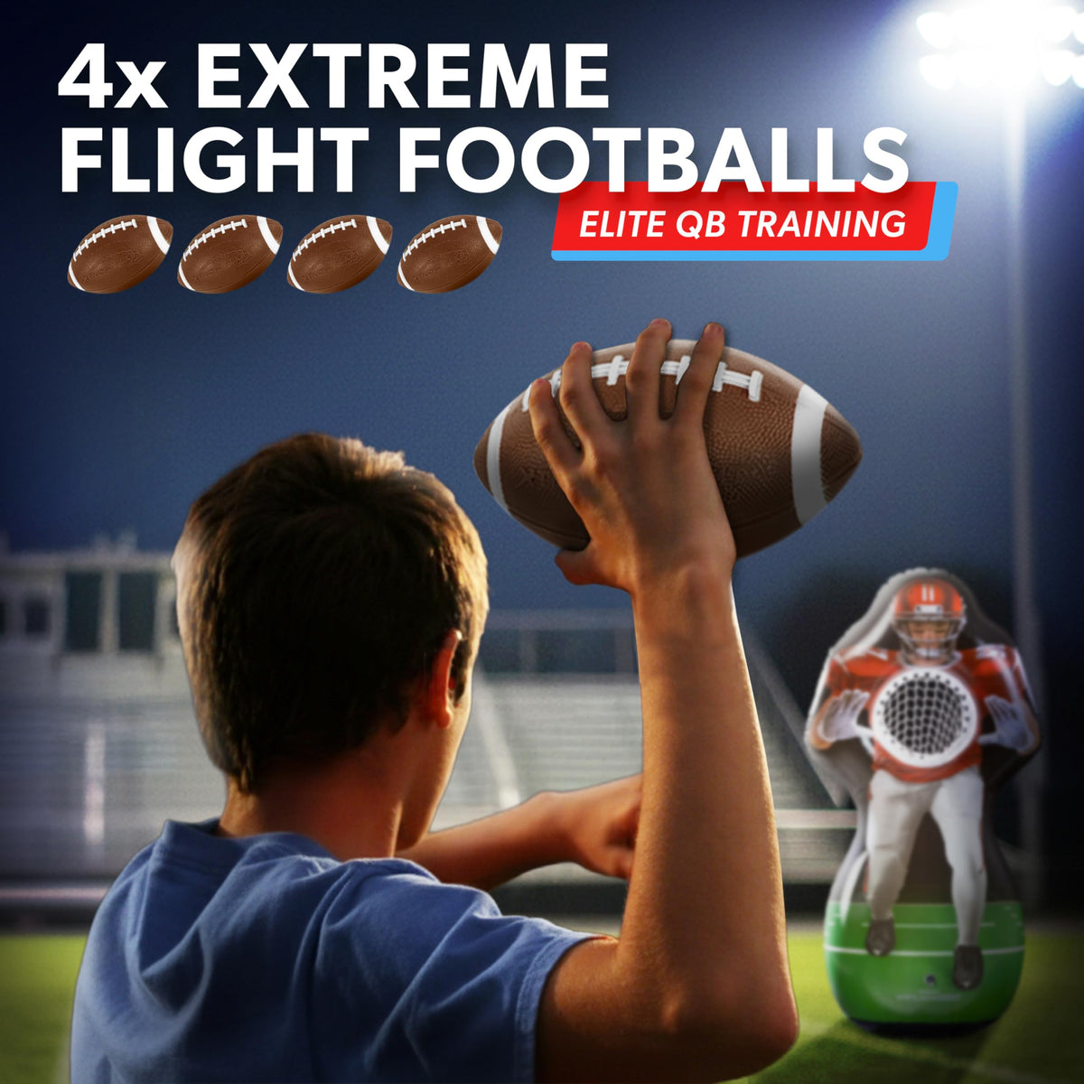 GoSports Inflataman Football Challenge - Includes 4 Rubber Footballs, Ball Pump, and Scoreboard - Inflatable Receiver Touchdown Toss Game