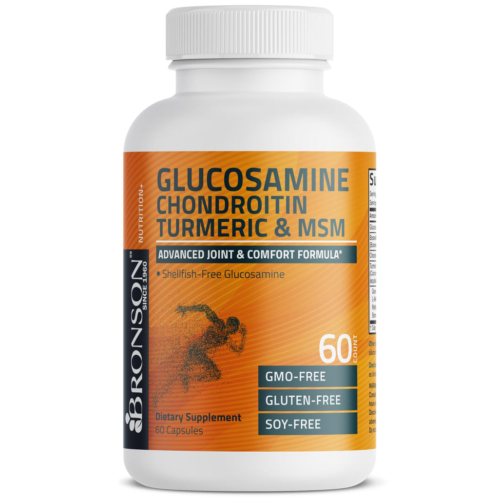 Bronson Glucosamine Chondroitin Turmeric & MSM Joint Support, 60 Capsules | Standardized Boswellia, Shellfish-Free Glucosamine, Mobility & Comfort Support, Non-GMO, Gluten-Free & Soy-Free