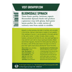 Organic Spinach Seeds (Bloomsdale Long Standing) - Approx 300 Seeds - USDA Organic, Non-GMO, Open Pollinated, Heirloom, USA Origin