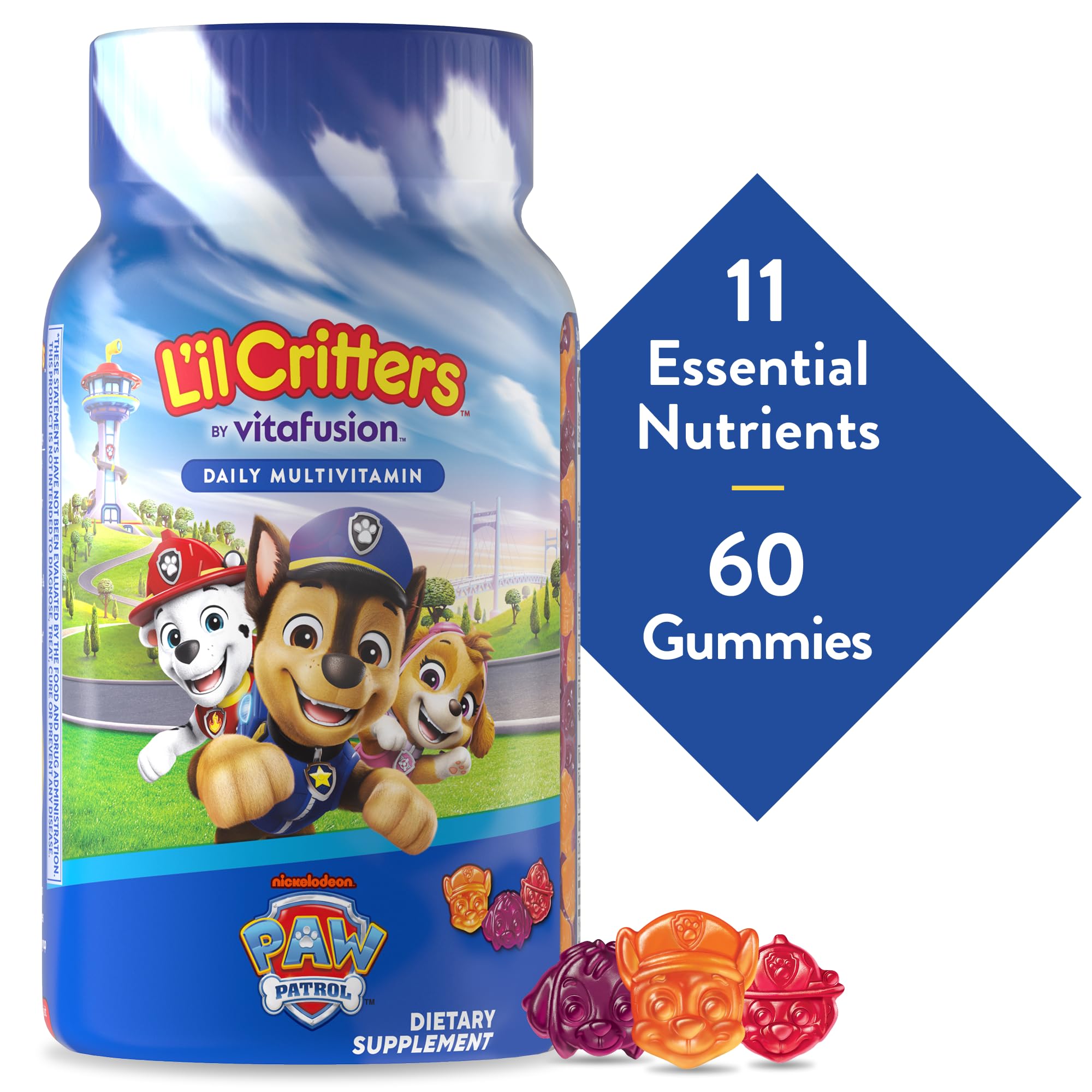 Lil Critters Nickelodeon Paw Patrol Kids Multivitamin Gummies | 60 Count | Gummy with Vitamin A B C D E | Fruit Flavors | 11 Essential Nutrients | Gluten and Dairy Free Children's Daily Supplement