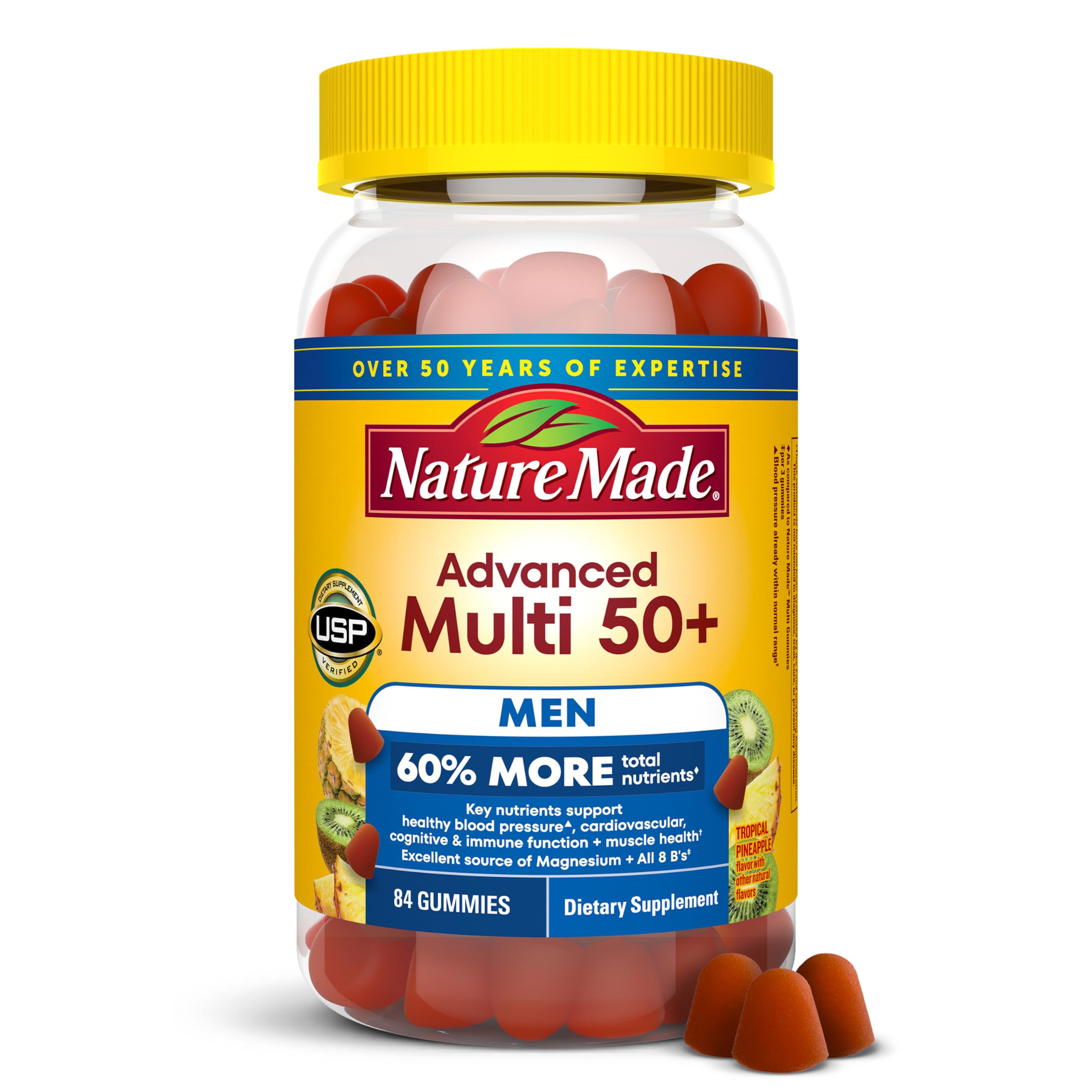 Nature Made Advanced Multivitamin Gummies 50+ for Men, 84 Multi Vitamins | Mens Multivitamins Gummies with Magnesium Citrate, Vitamin D3, Zinc, All 8 B Vitamins, 28 Day Supply