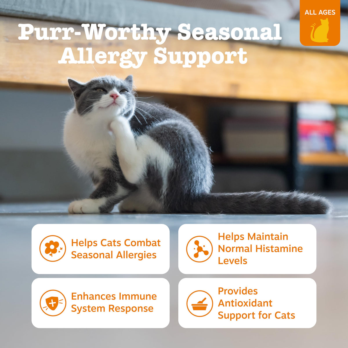 Zesty Paws Cat Allergy Relief for Cats - Omega 3 for Cats, Bacon, 60 Ct