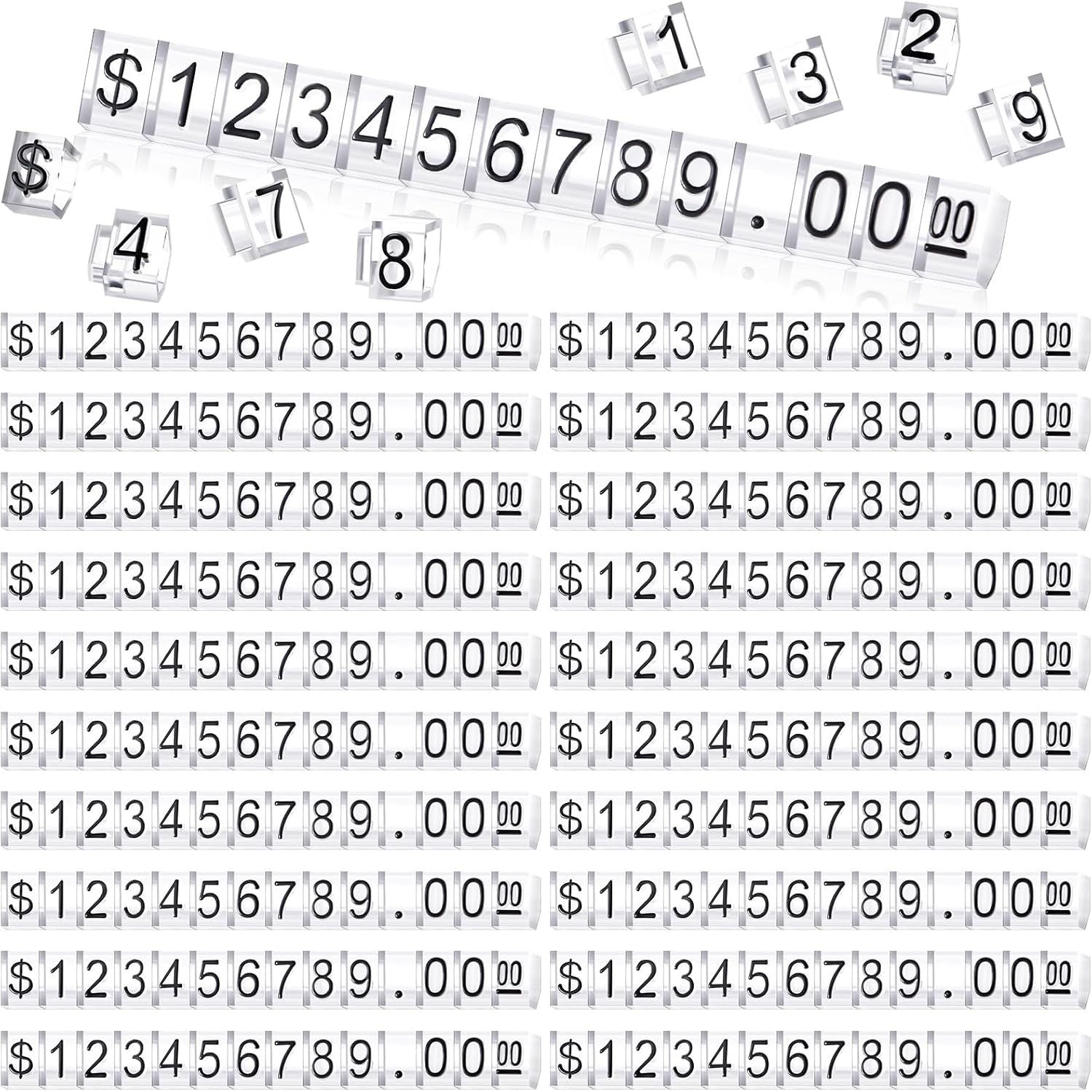 Buy now Qunclay 50 Sets Price Display Cube Number Letter Price Tag Cube Blocks Adjustable Dollar Display Stand Small Counter Kit for Jewelry Retail Vending Machine Shop Signs(White Number,Black) Clear Black Number at indiglob india