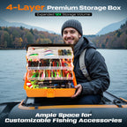 PLUSINNO Fishing Tackle Kit, Large 12X Spacious 4-Layer Tackle Box, 547 Pcs