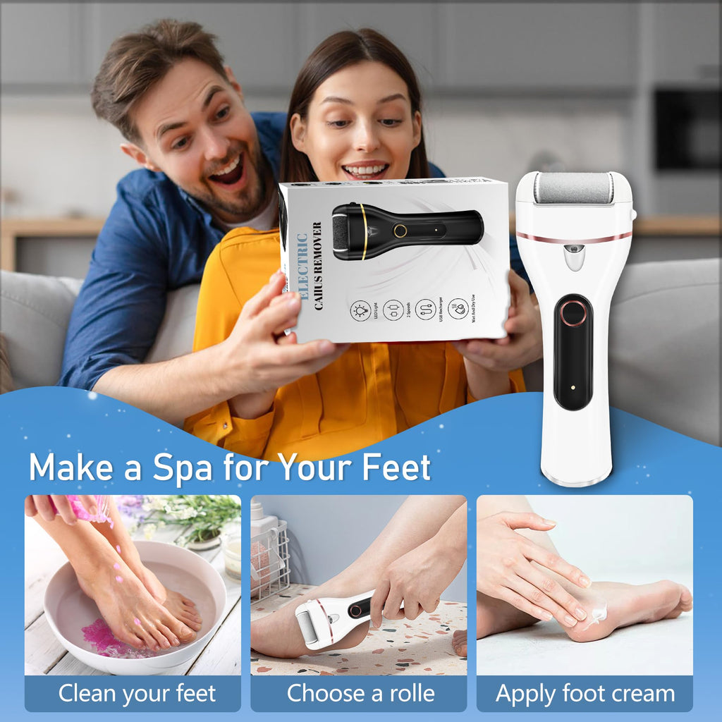 Callus Remover for Feet, Electric Foot Callus Remover Waterproof with 3 Rollers 2 Speed Battery Display,17 in1 Rechargeable Foot File Pedicure Kits for Dead Hard Cracked Dry Skin（White