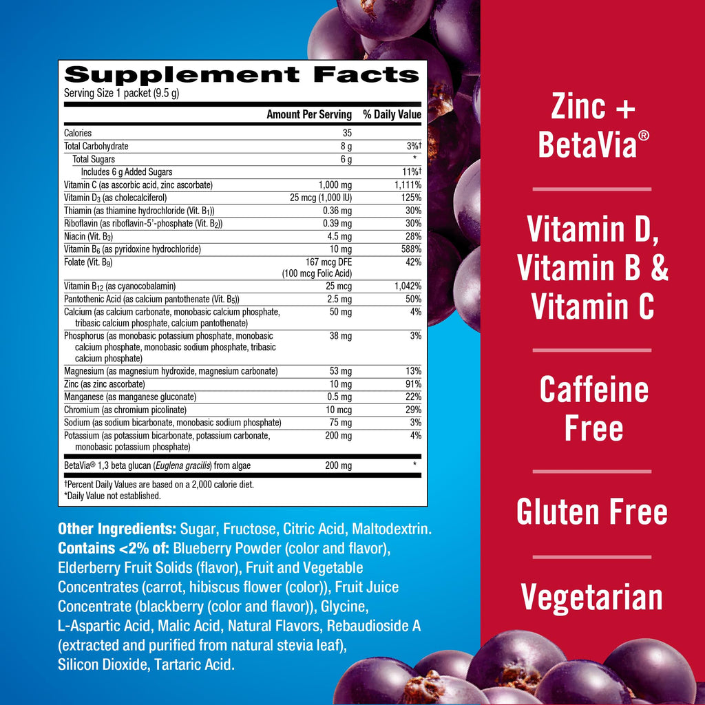 Emergen-C Immune+ Triple Action Immune Support Powder, Elderberry, 18 ct