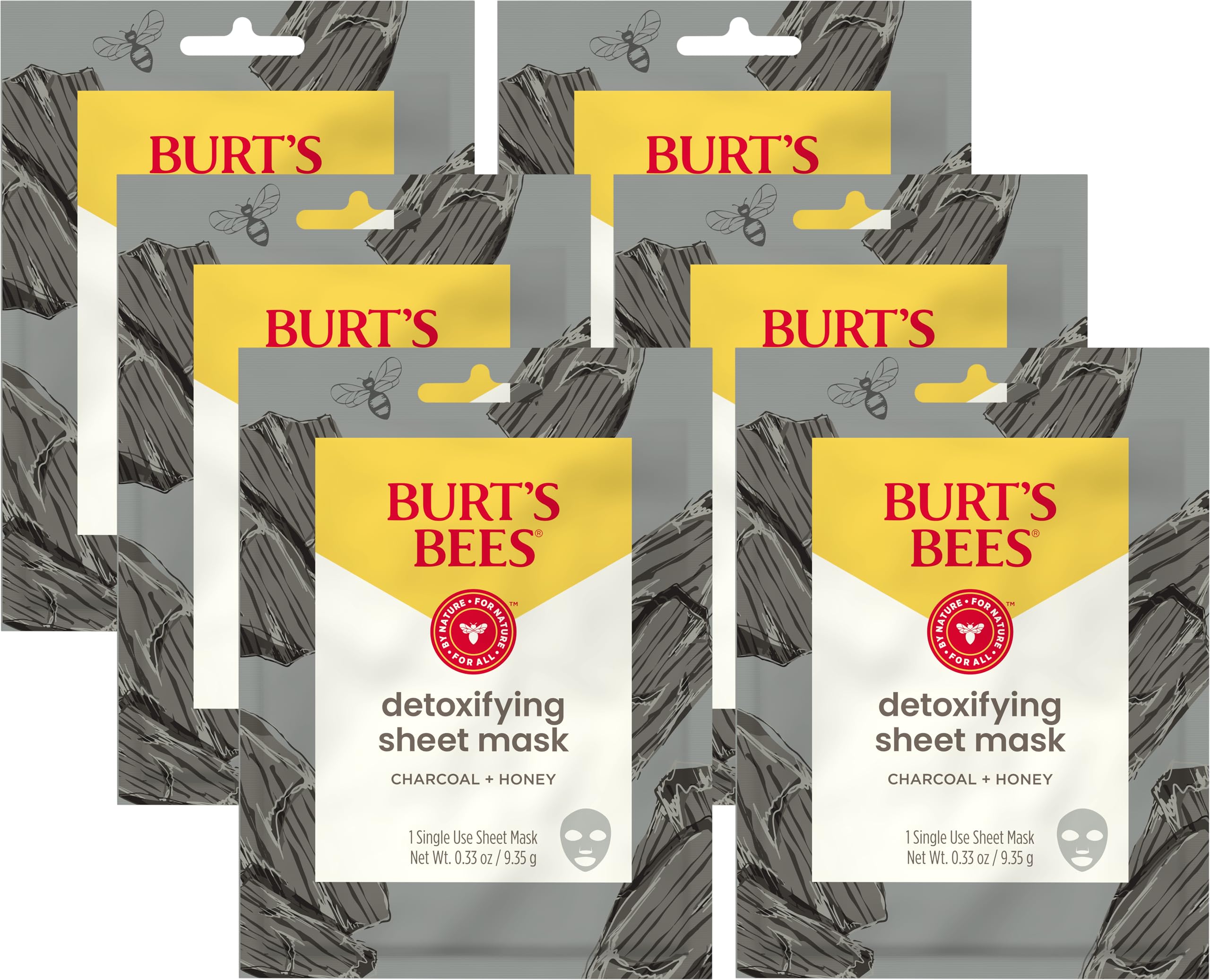 Buy now Burt's Bees Detoxifying Charcoal Facial Sheet Mask, Single Use Face Mask, 1 Count, Pack of 4 (Package May Vary) at indiglob india