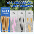[300 Pack] Brown Paper Straws 7.75" Compostable Drinking Straws Disposable
