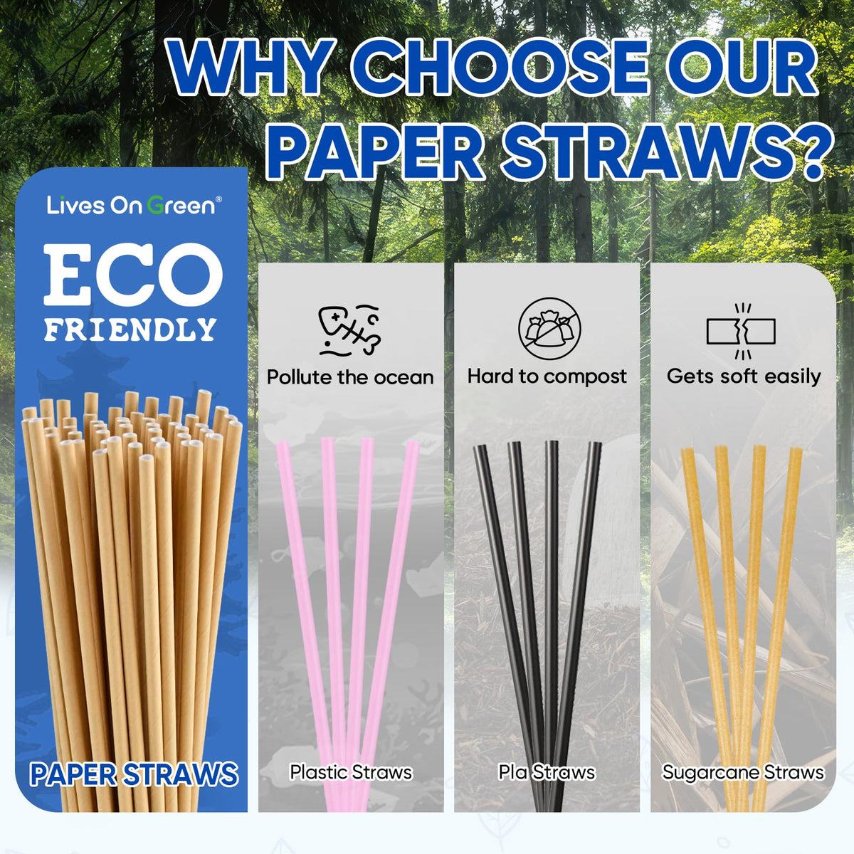 [300 Pack] Brown Paper Straws 7.75" Compostable Drinking Straws Disposable