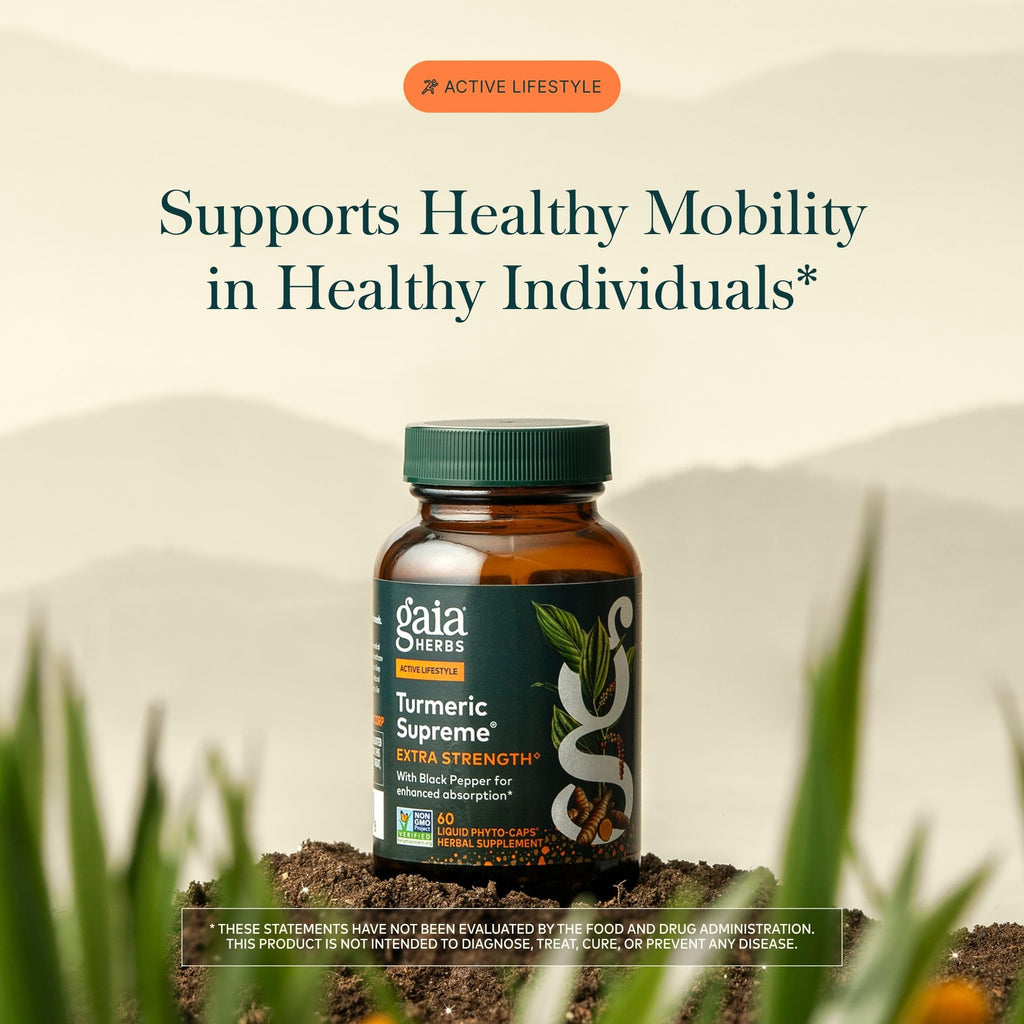 Gaia Herbs Turmeric Supreme Extra Strength - Helps Reduce Occasional Discomfort from Normal Wear & Tear*- 616 mg Organic Turmeric Curcumin Supplement with Black Pepper- 60 Vegan Liquid Phyto-Capsules
