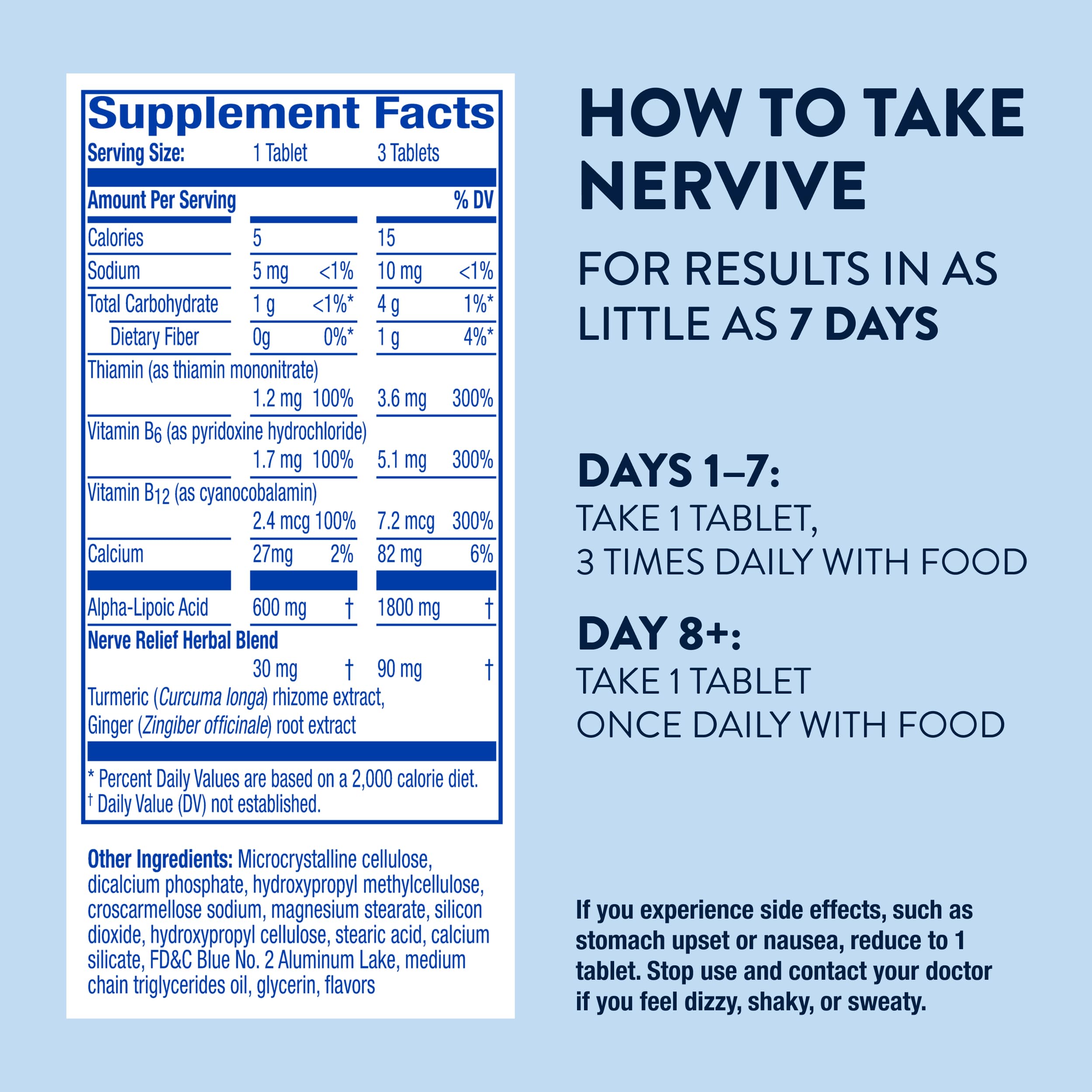 Nervive Nerve Relief, Occasional Nerve Discomfort II, Nerve Relief, Starts Working in 7 Days, Stabbing, Burning, Alpha Lipoic Acid, B Vitamins, Turmeric, Ginger, Nervive Supplement, 30 Tablets