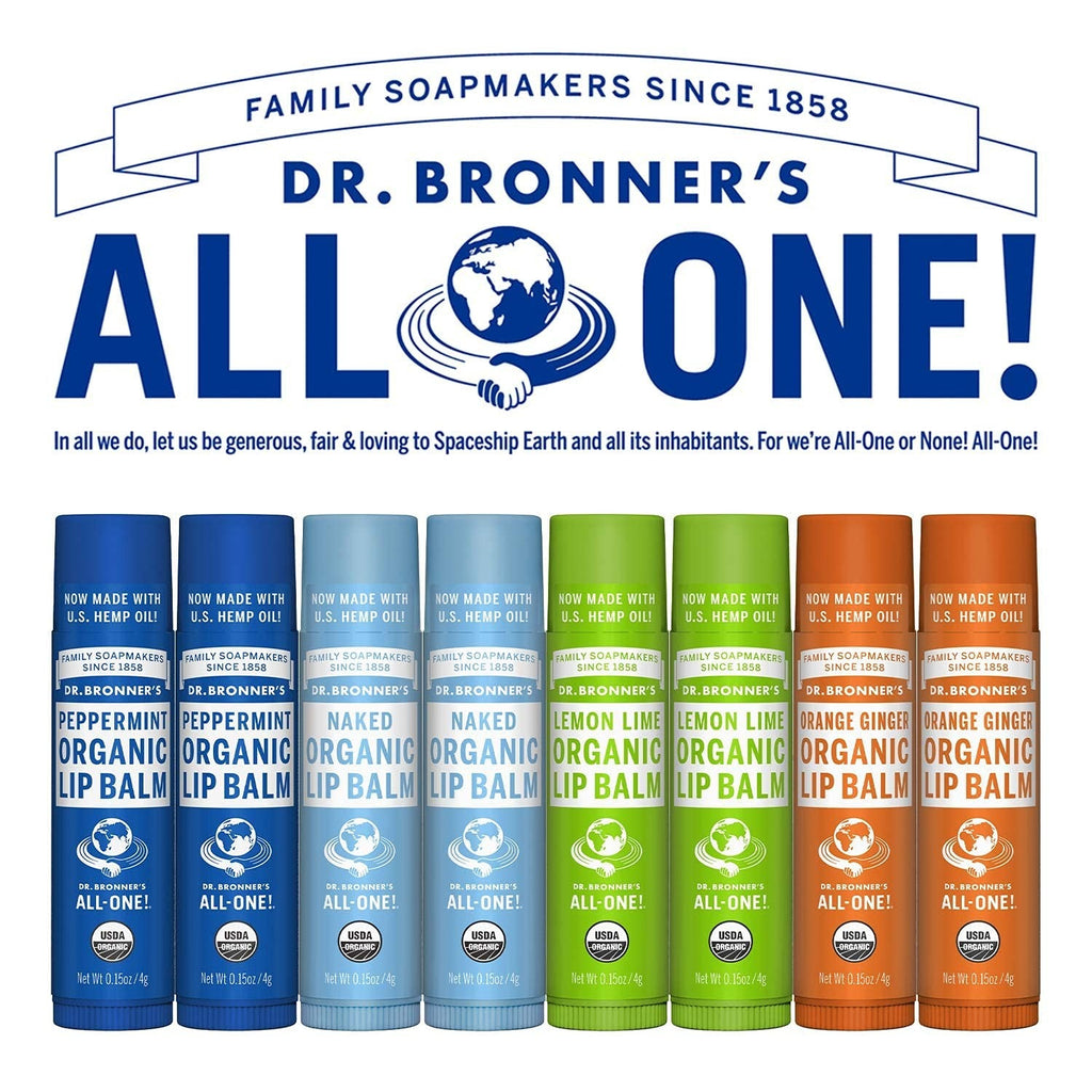 Buy now Dr. Bronner's - Organic Lip Balm Variety Peppermint, Orange Ginger, Naked, Lemon Lime) - Made with Organic Beeswax and Avocado Oil, For Dry Lips, Hands, Chin or Cheeks, 0.15 Ounce (Pack of 4) at indiglob india