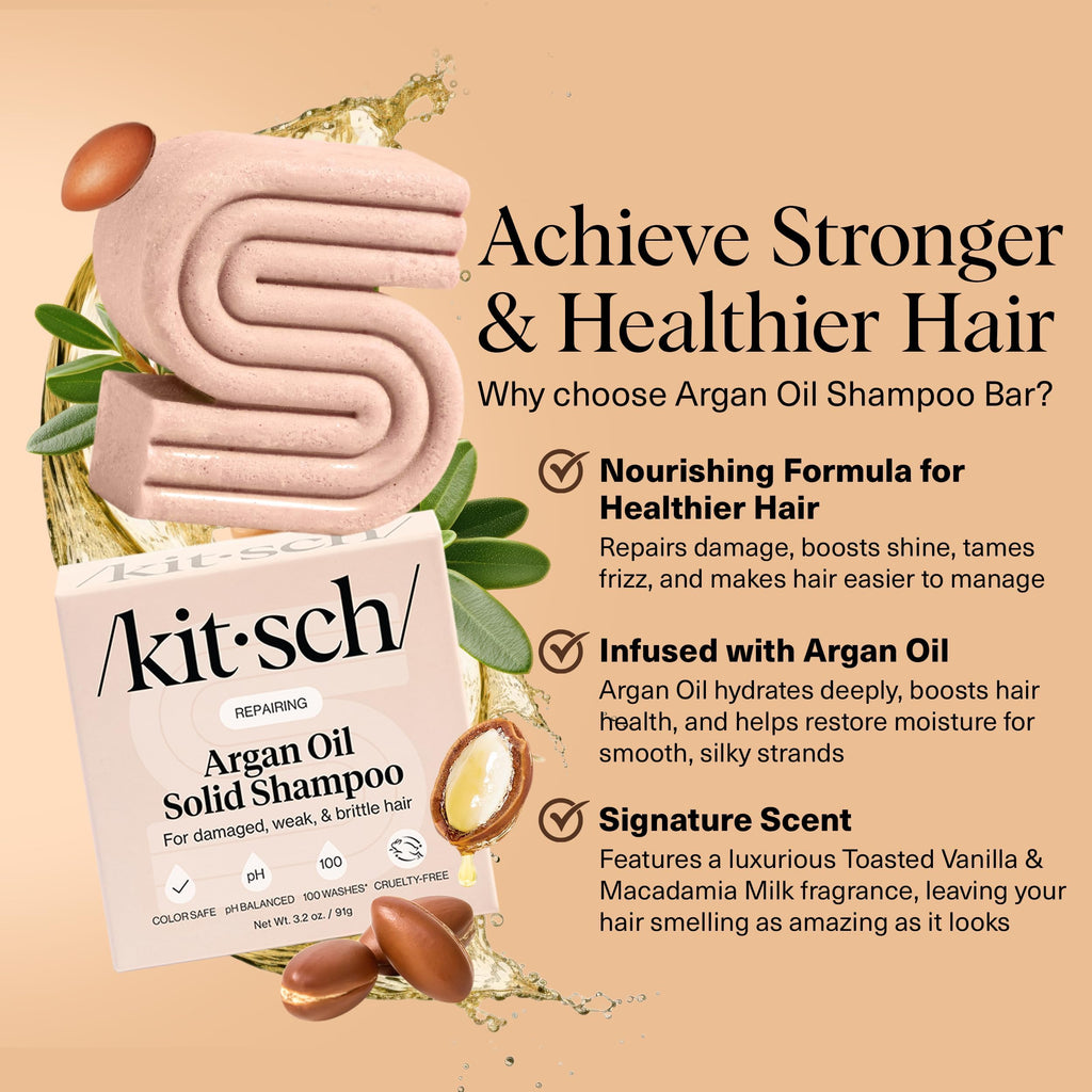 Buy now Kitsch Argan Oil Shampoo Bar â€“ Repairing Hair Shampoo for Men & Women â€“ Strengthening, Nourishing Hair Care, Reduce Breakage & Boost Elasticity â€“ Silicone, Paraben & Sulfate Free, Made in USA - 3.2 oz at indiglob india