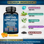 StrongVit Cortisol Supplements for Women and Men with Magnesium, Ashwagandha & L-Theanine. High Cortisol Reducer, Manager, Detox, Lower and Control. Sleep Support & Stress Relief, USA