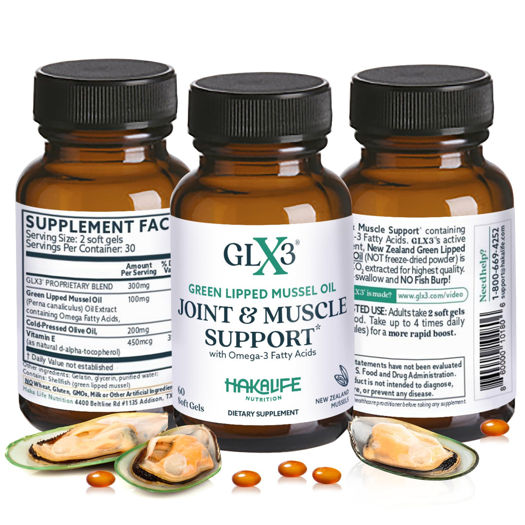 Haka Life GLX3 Green Lipped Mussel Oil Capsules for Joint and Muscle Support | Extra-Strength Omega-3 Green Lipped Mussel Supplement for Comfort, Flexibility & Recovery | Contains ETA, EPA, DHA