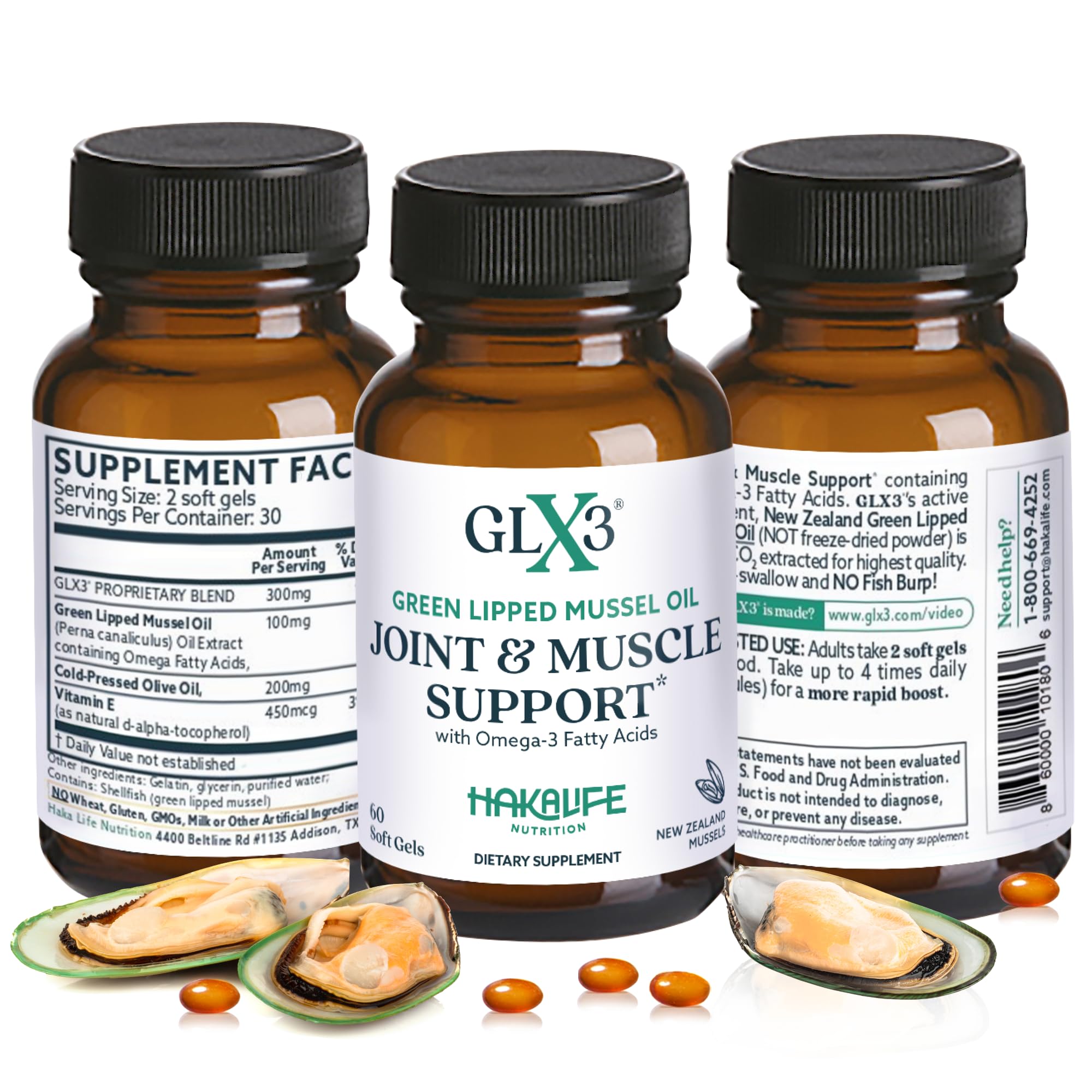 Haka Life GLX3 Green Lipped Mussel Oil Capsules for Joint and Muscle Support | Extra-Strength Omega-3 Green Lipped Mussel Supplement for Comfort, Flexibility & Recovery | Contains ETA, EPA, DHA