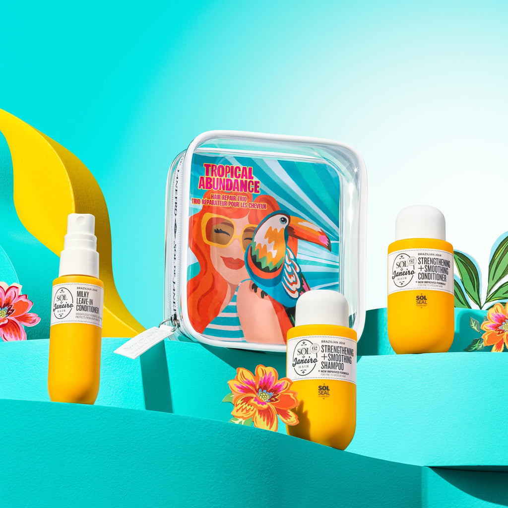 Buy now Sol de Janeiro Tropical Abundance Hair Repair Trio Travel Set | Jet Set | Sulfate Free Brazilian Joia Shampoo and Conditioner | Leave In Conditioner Spray | TSA Friendly | Amazon Exclusive at indiglob india