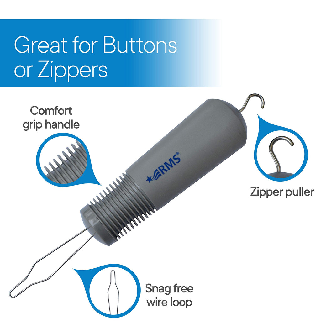 RMS Button Hook with Zipper Pull Button Assist Device with Comfort Grip