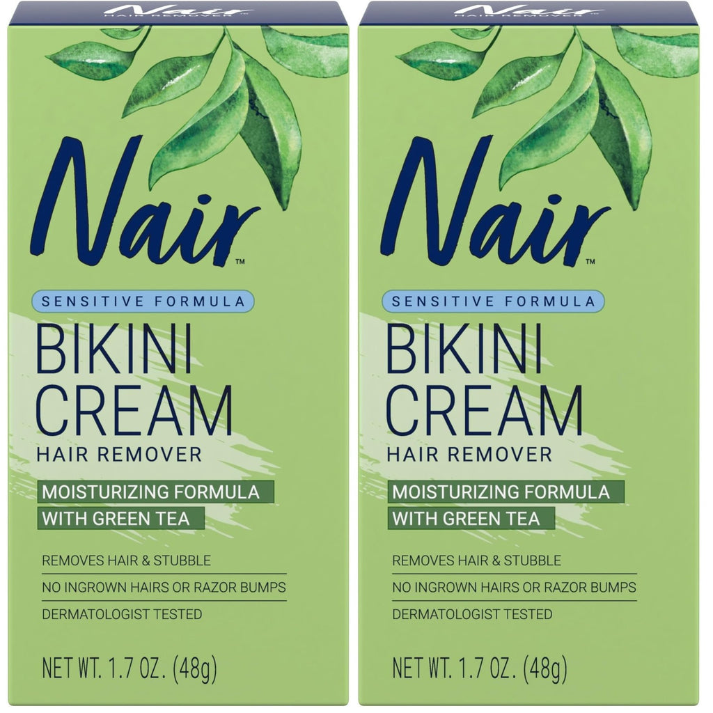 Nair Bikini Cream with Green Tea Sensitive Formula, 1.7 Ounce | Sensitive Skin Formula, Bikini Hair Removal, Dermatologist-Tested, Soft & Smooth Skin