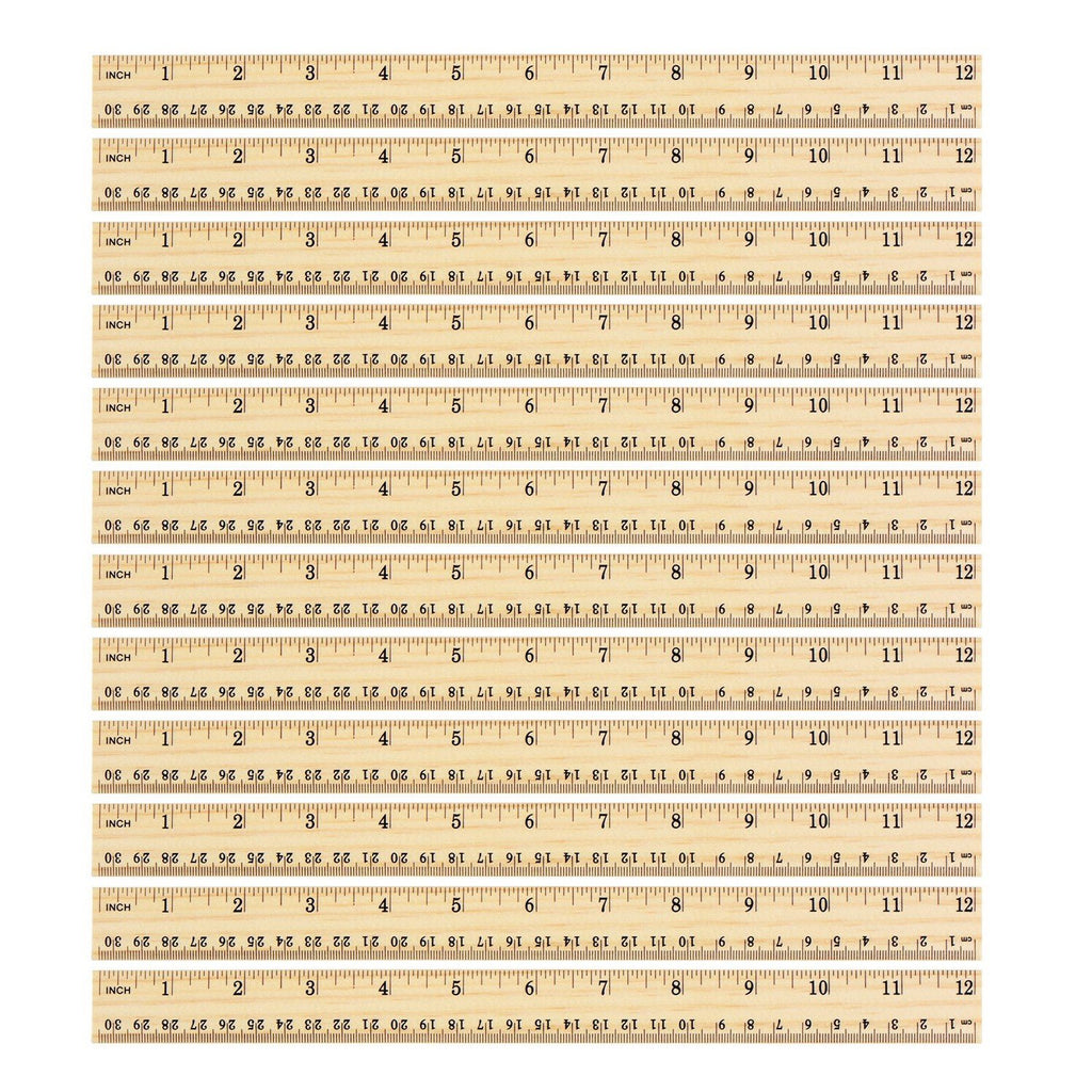 12 Pack 12 Inch/30 cm Wood Rulers Dual Scale Student School Ruler