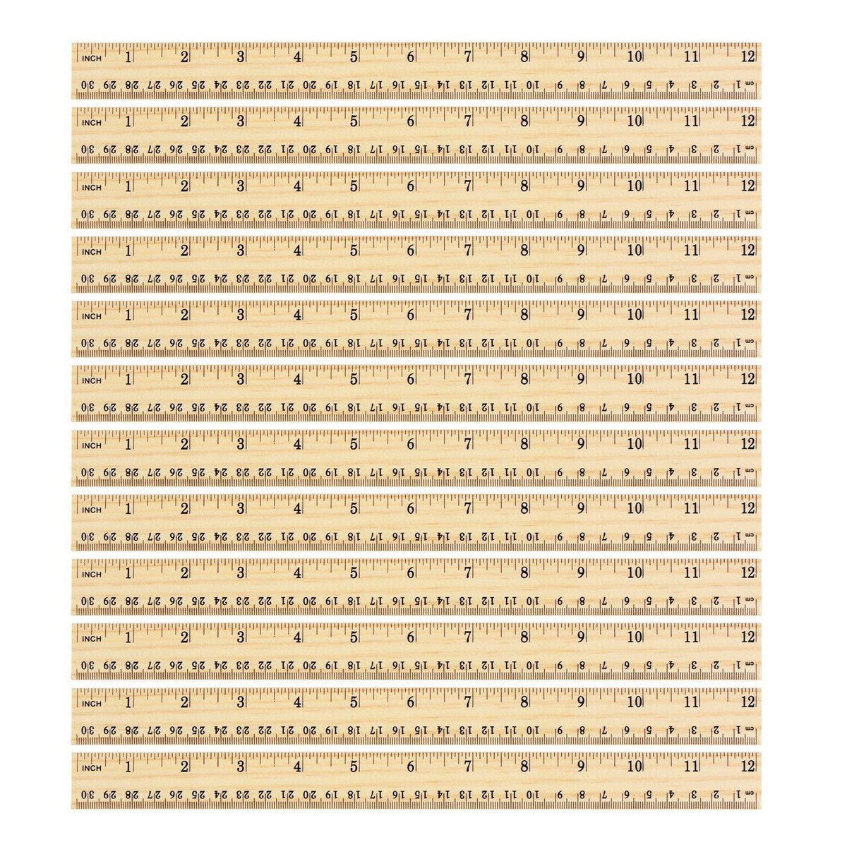 12 Pack 12 Inch/30 cm Wood Rulers Dual Scale Student School Ruler